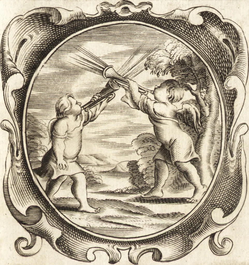 An illustration from Lucis euangelicae sub velum sacrorum emblematum reconditae, pars tertia : hoc est, caeleste pantheon, sive caelum novum in festa et gesta sanctorum totius anni, selectâ historiâ, & morali doctrinâ, 1659, leaf 296