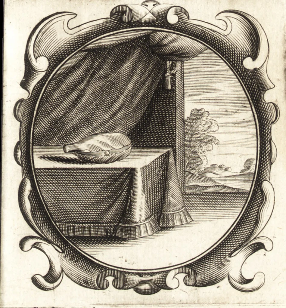 An illustration from Lucis euangelicae sub velum sacrorum emblematum reconditae, pars tertia : hoc est, caeleste pantheon, sive caelum novum in festa et gesta sanctorum totius anni, selectâ historiâ, & morali doctrinâ, 1659, leaf 454