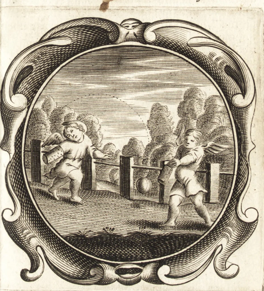 An illustration from Lucis euangelicae sub velum sacrorum emblematum reconditae, pars tertia : hoc est, caeleste pantheon, sive caelum novum in festa et gesta sanctorum totius anni, selectâ historiâ, & morali doctrinâ, 1659, leaf 480