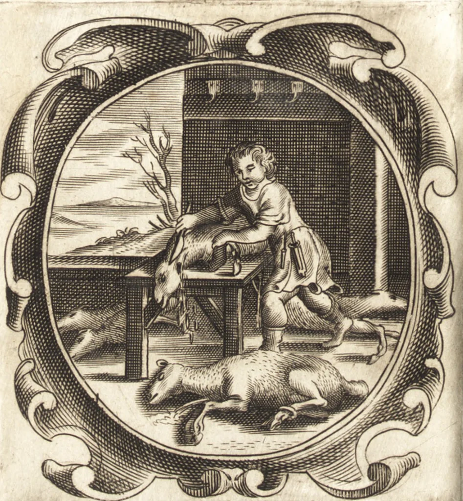 An illustration from Lucis euangelicae sub velum sacrorum emblematum reconditae, pars tertia : hoc est, caeleste pantheon, sive caelum novum in festa et gesta sanctorum totius anni, selectâ historiâ, & morali doctrinâ, 1659, leaf 549