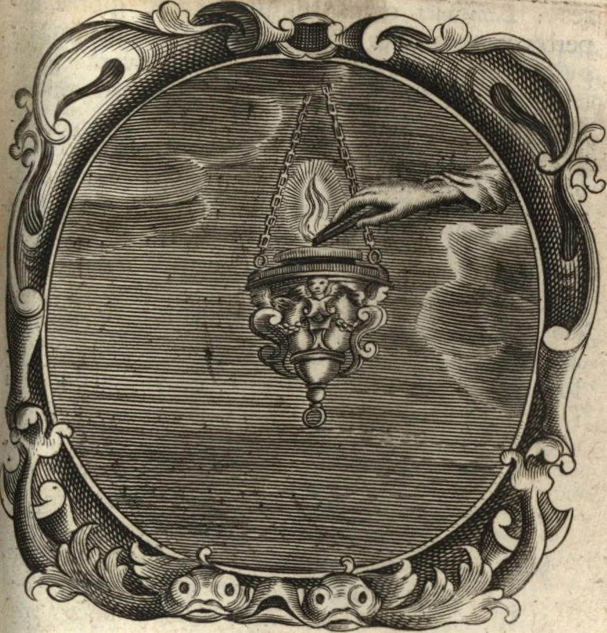 An illustration from Lucis euangelicae sub velum sacrorum emblematum reconditae, pars tertia : hoc est, caeleste pantheon, sive caelum novum in festa et gesta sanctorum totius anni, selectâ historiâ, & morali doctrinâ, 1659, leaf 604