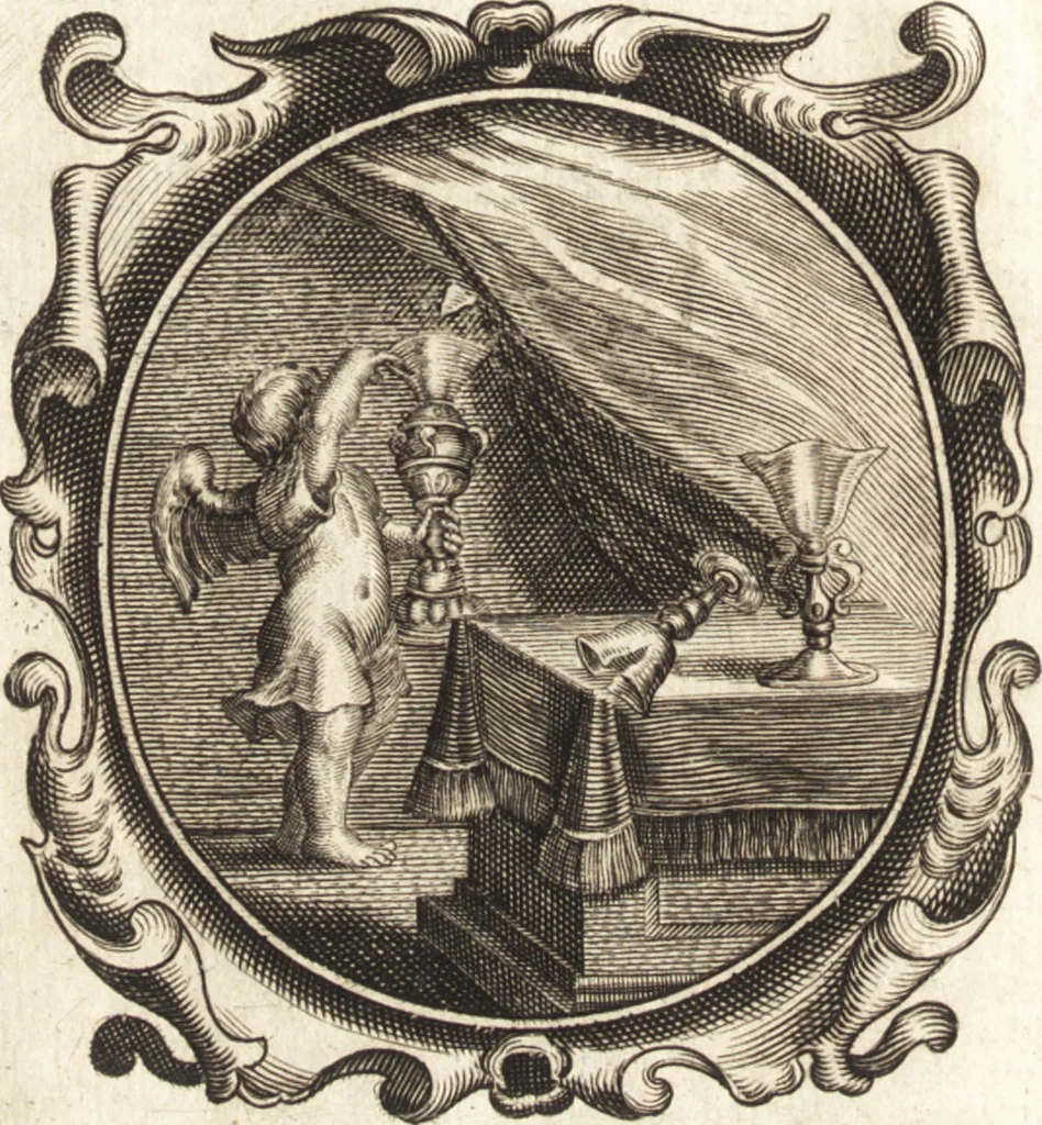 An illustration from Lucis euangelicae sub velum sacrorum emblematum reconditae, pars tertia : hoc est, caeleste pantheon, sive caelum novum in festa et gesta sanctorum totius anni, selectâ historiâ, & morali doctrinâ, 1659, leaf 637