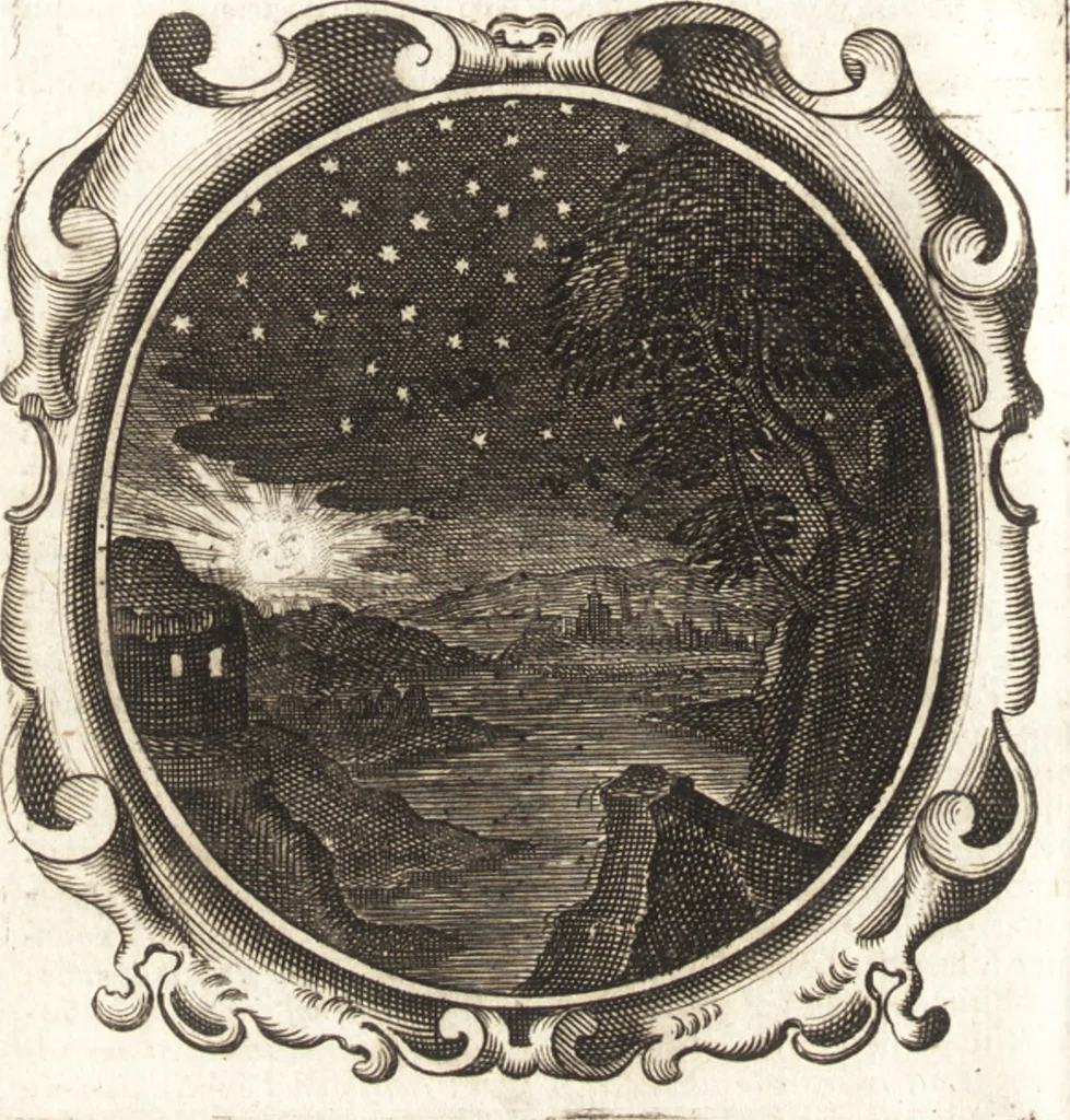An illustration from Lucis euangelicae sub velum sacrorum emblematum reconditae, pars tertia : hoc est, caeleste pantheon, sive caelum novum in festa et gesta sanctorum totius anni, selectâ historiâ, & morali doctrinâ, 1659, leaf 765