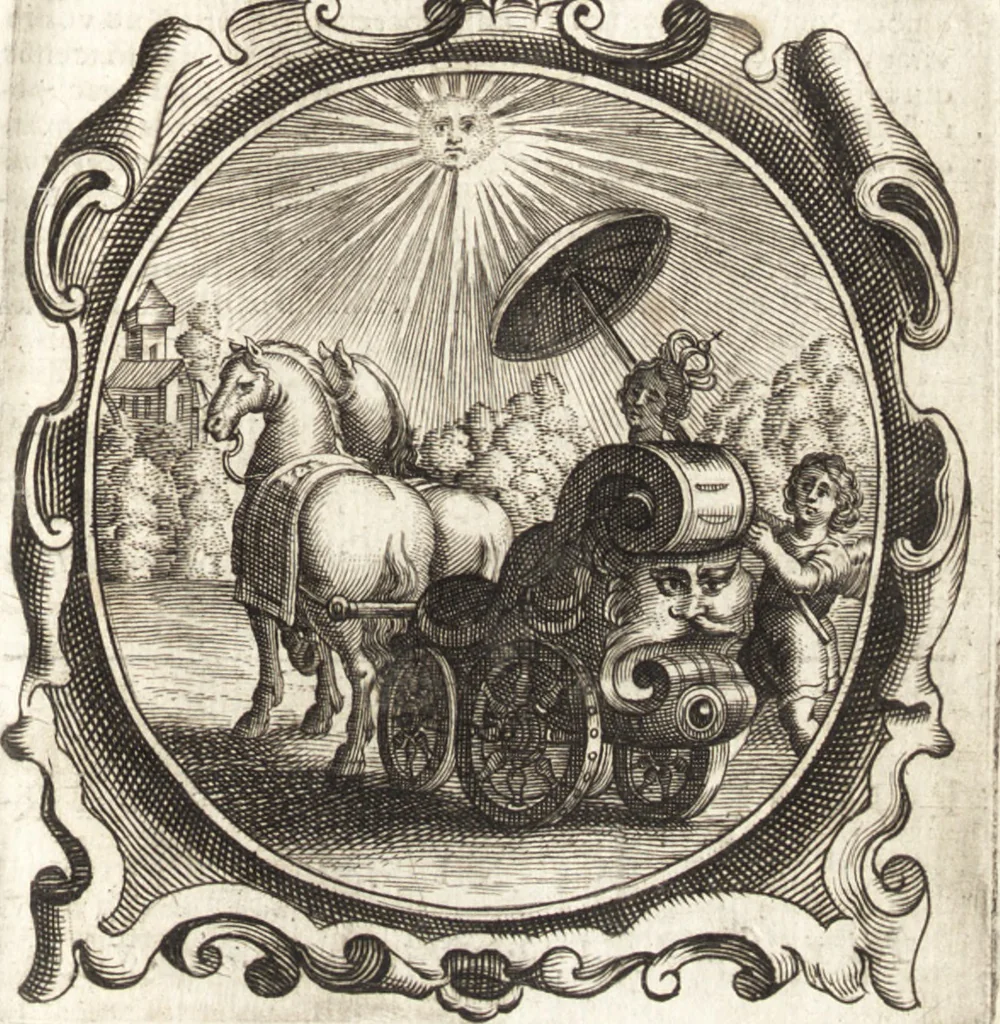 An illustration from Lucis euangelicae sub velum sacrorum emblematum reconditae, pars tertia : hoc est, caeleste pantheon, sive caelum novum in festa et gesta sanctorum totius anni, selectâ historiâ, & morali doctrinâ, 1659, leaf 782