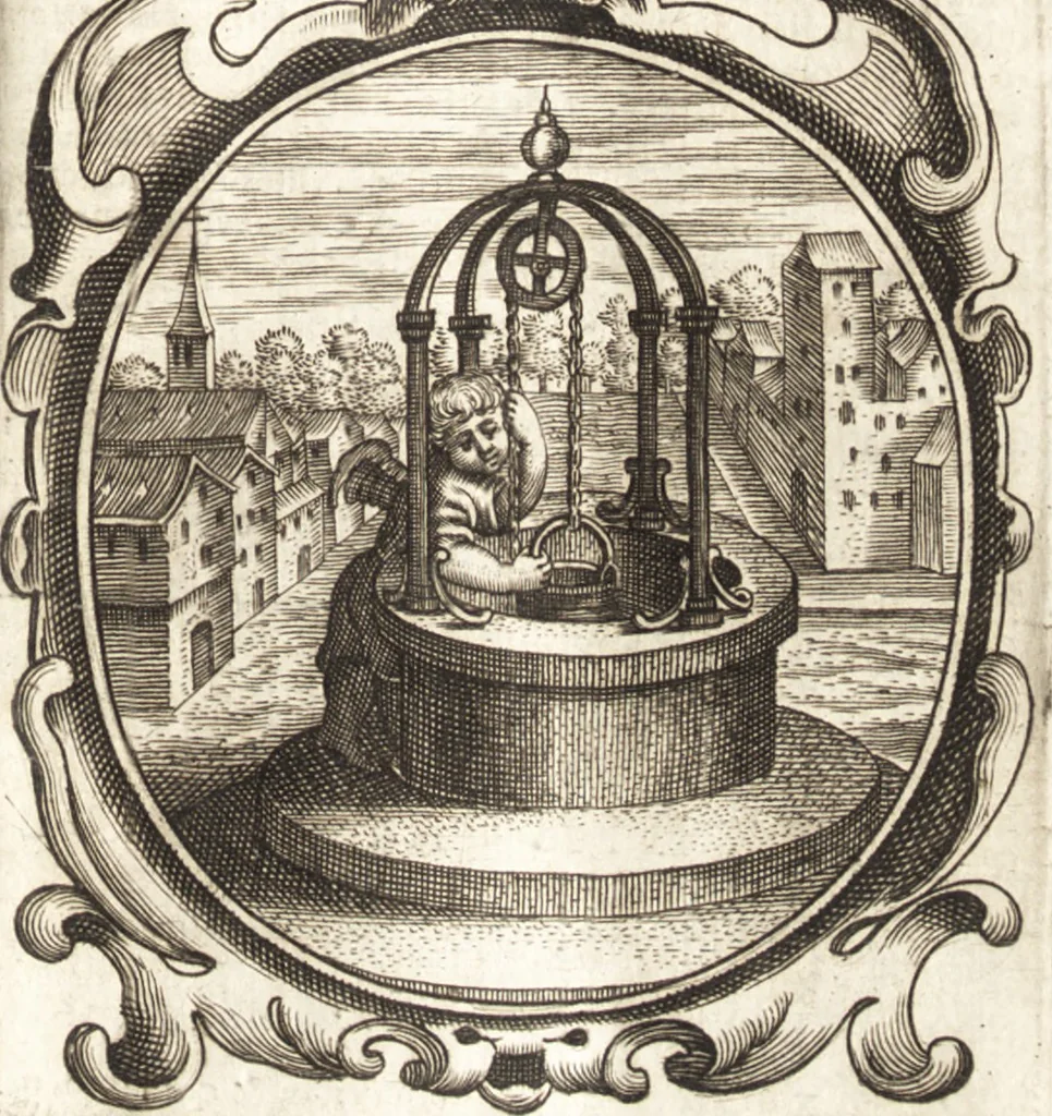 An illustration from Lucis euangelicae sub velum sacrorum emblematum reconditae, pars tertia : hoc est, caeleste pantheon, sive caelum novum in festa et gesta sanctorum totius anni, selectâ historiâ, & morali doctrinâ, 1659, leaf 822
