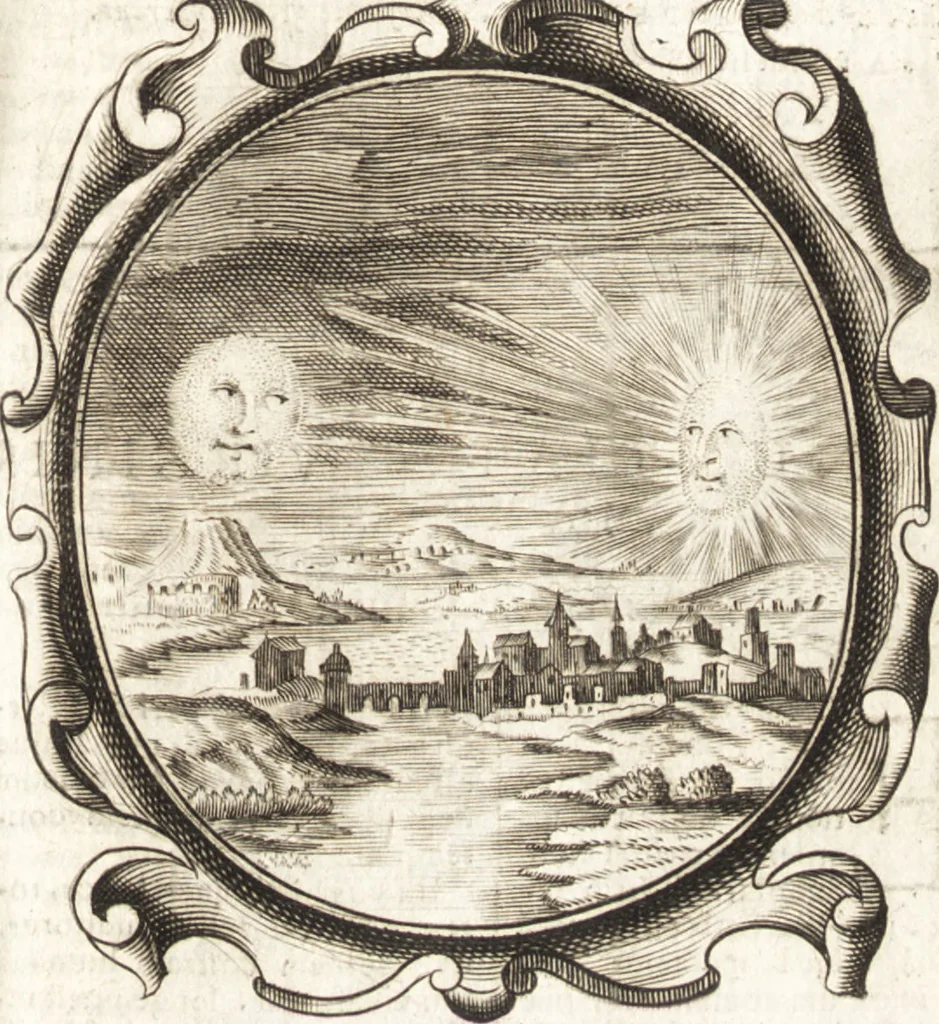 An illustration from Lucis euangelicae sub velum sacrorum emblematum reconditae, pars tertia : hoc est, caeleste pantheon, sive caelum novum in festa et gesta sanctorum totius anni, selectâ historiâ, & morali doctrinâ, 1659, leaf 860