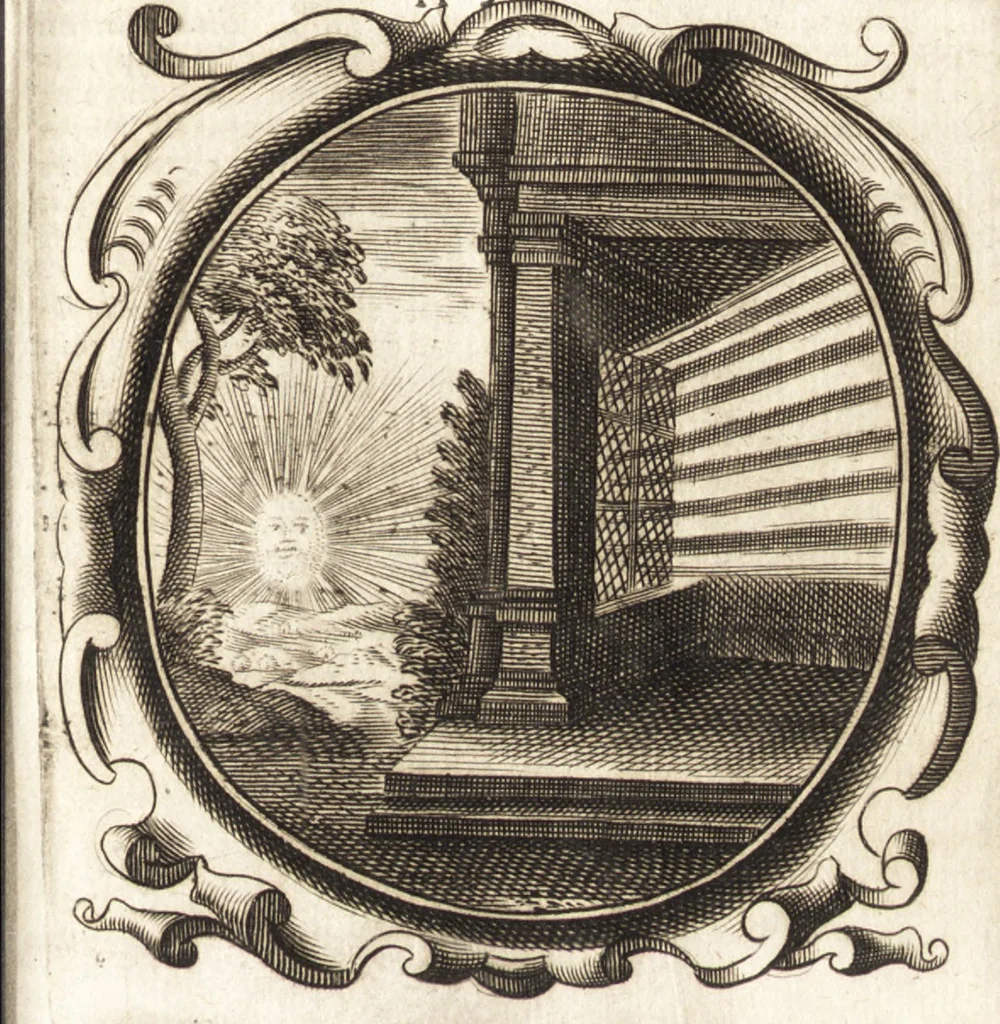 An illustration from Lucis euangelicae sub velum sacrorum emblematum reconditae, pars tertia : hoc est, caeleste pantheon, sive caelum novum in festa et gesta sanctorum totius anni, selectâ historiâ, & morali doctrinâ, 1659, leaf 880