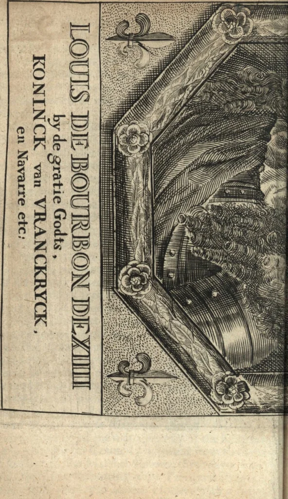 An illustration from The Netherland-historian : containing a true and exact relation of what hath passed in the late warrs between the King of Great Britain, and the French King with their allyes, against the States Generall of the United Provinces, from the beginning thereof anno. 1671 to the conclusion of peace between His aforesaid Majesty of Britain, and the said States, with the continuation of what hath since happened between France and his allyes, against the said States, and their confœderates, to the end of the year 1674 : illustrated with above 60 sculptures, being the exact delineations of the most principall fortifications in those provinces, and the pourtraictures of severall mighty princes and eminent officers, 1675, leaf 31