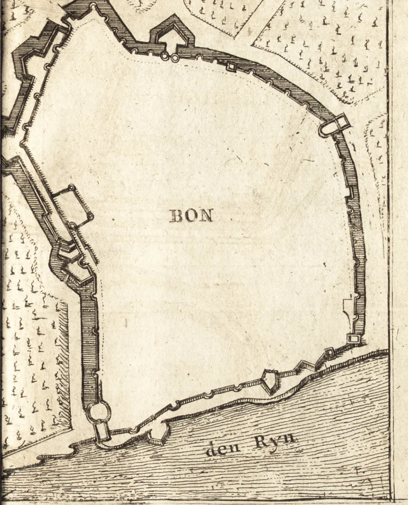 An illustration from The Netherland-historian : containing a true and exact relation of what hath passed in the late warrs between the King of Great Britain, and the French King with their allyes, against the States Generall of the United Provinces, from the beginning thereof anno. 1671 to the conclusion of peace between His aforesaid Majesty of Britain, and the said States, with the continuation of what hath since happened between France and his allyes, against the said States, and their confœderates, to the end of the year 1674 : illustrated with above 60 sculptures, being the exact delineations of the most principall fortifications in those provinces, and the pourtraictures of severall mighty princes and eminent officers, 1675, leaf 438