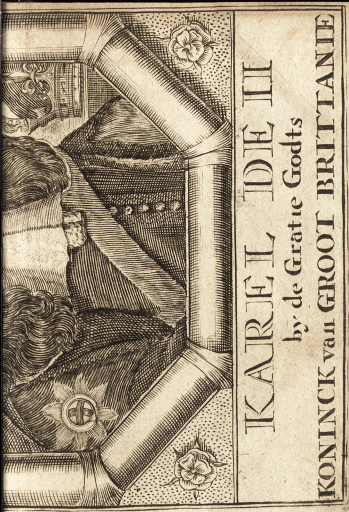 An illustration from The Netherland-historian : containing a true and exact relation of what hath passed in the late warrs between the King of Great Britain, and the French King with their allyes, against the States Generall of the United Provinces, from the beginning thereof anno. 1671 to the conclusion of peace between His aforesaid Majesty of Britain, and the said States, with the continuation of what hath since happened between France and his allyes, against the said States, and their confœderates, to the end of the year 1674 : illustrated with above 60 sculptures, being the exact delineations of the most principall fortifications in those provinces, and the pourtraictures of severall mighty princes and eminent officers, 1675, leaf 494