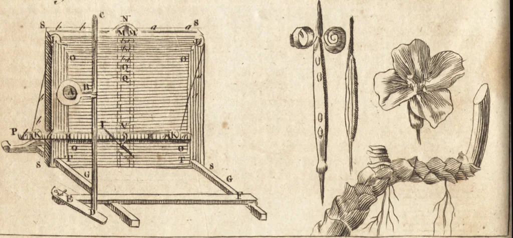 An illustration from A new and complete dictionary of arts and sciences : comprehending all the branches of useful knowledge, with accurate descriptions as well of the various machines, instruments, tools, figures, and schemes necessary for illustrating them, as of the classes, kinds, preparations, and uses of natural productions, whether animals, vegetables, minerals, fossils, or fluids : together with the kingdoms, provinces, cities, towns, and other remarkable places throughout the world : illustrated with above three hundred copper-plates, engraved by Mr. Jefferys, geographer to His Majesty : the whole extracted from the best authors in all languages, 1763, leaf 49