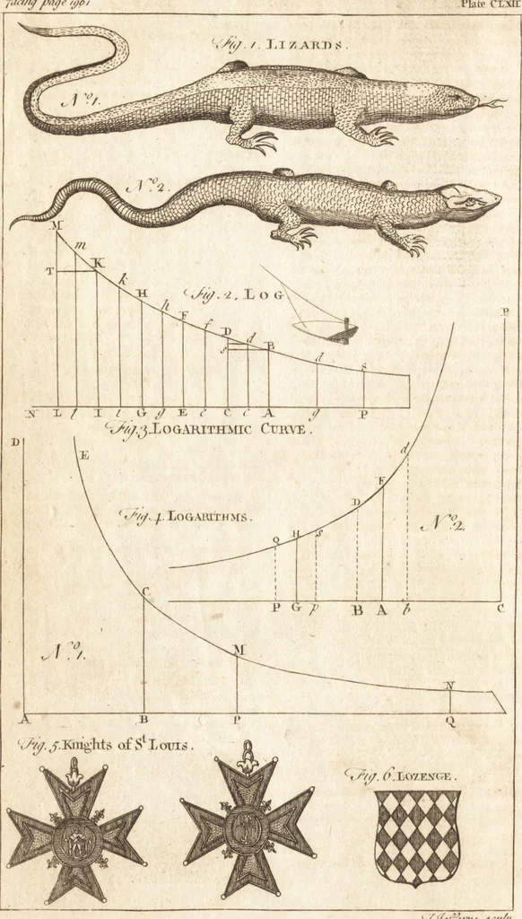 An illustration from A new and complete dictionary of arts and sciences : comprehending all the branches of useful knowledge, with accurate descriptions as well of the various machines, instruments, tools, figures, and schemes necessary for illustrating them, as of the classes, kinds, preparations, and uses of natural productions, whether animals, vegetables, minerals, fossils, or fluids : together with the kingdoms, provinces, cities, towns, and other remarkable places throughout the world : illustrated with above three hundred copper-plates, engraved by Mr. Jefferys, geographer to His Majesty : the whole extracted from the best authors in all languages, 1763, leaf 129