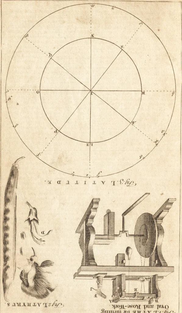 An illustration from A new and complete dictionary of arts and sciences : comprehending all the branches of useful knowledge, with accurate descriptions as well of the various machines, instruments, tools, figures, and schemes necessary for illustrating them, as of the classes, kinds, preparations, and uses of natural productions, whether animals, vegetables, minerals, fossils, or fluids : together with the kingdoms, provinces, cities, towns, and other remarkable places throughout the world : illustrated with above three hundred copper-plates, engraved by Mr. Jefferys, geographer to His Majesty : the whole extracted from the best authors in all languages, 1763, leaf 35