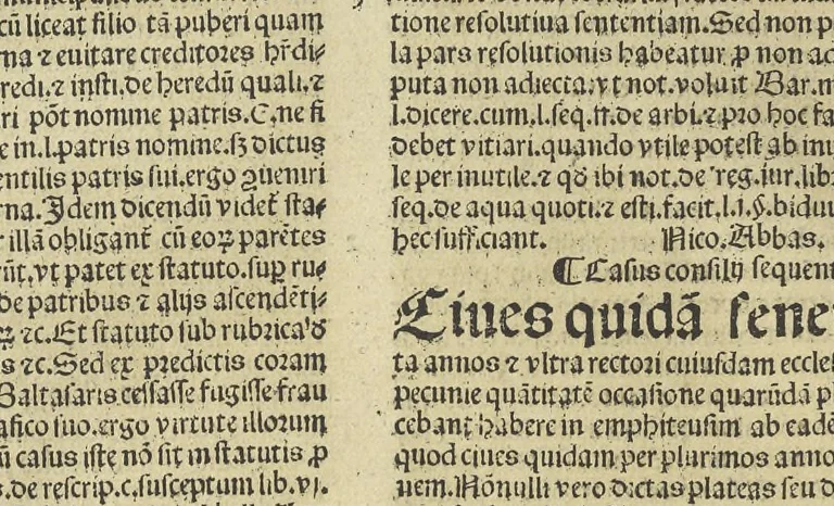 An illustration from Panormitani Consilia, quaestiones & tractatus : in hoc volvmine continentvr consiliorvm libri duo, tractatus de Concilio Basiliensi, & questiones clarissimi Decretorum doctoris Nicolai de Tudeschis ... : cum summarijs ac indice : ea fide atq[ue] uigilantia omnia excusa, ut nihil hactenus euulgatorũ desideretur, 1546, leaf 73