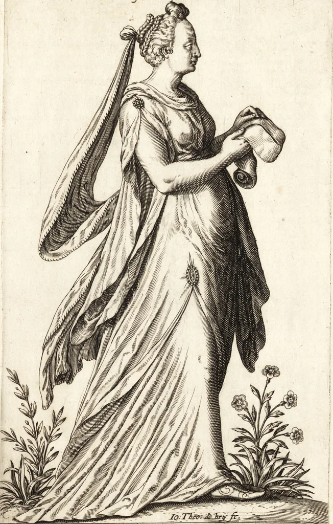 An illustration from Parnassvs cum imaginibus mvsarvm deorumq[ue] praesidum Hippocrenes : omnia depicta sunt, & distichis latinis illustrata, 1601, leaf 30