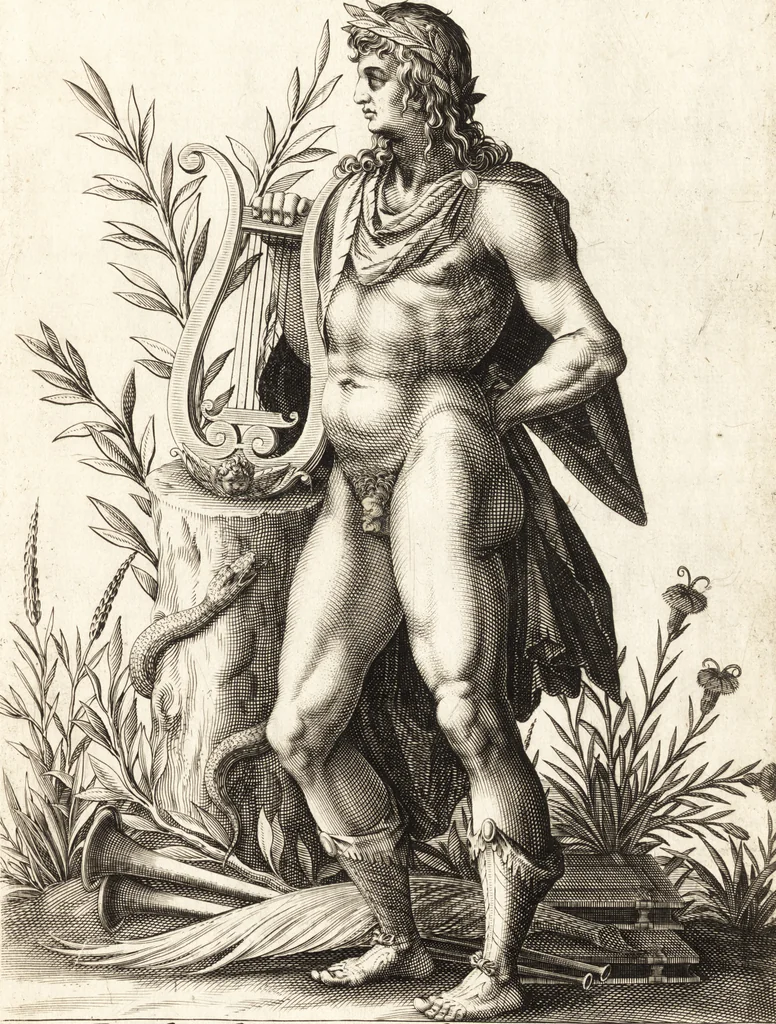 An illustration from Parnassvs cum imaginibus mvsarvm deorumq[ue] praesidum Hippocrenes : omnia depicta sunt, & distichis latinis illustrata, 1601, leaf 34