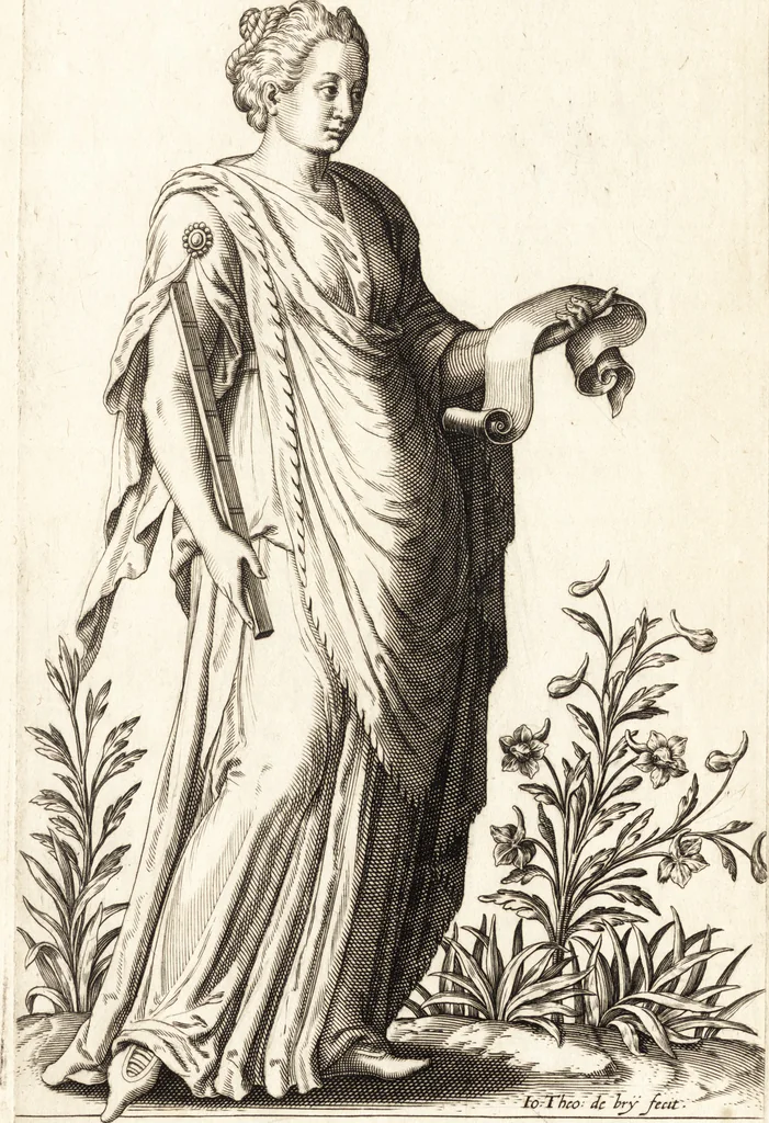 An illustration from Parnassvs cum imaginibus mvsarvm deorumq[ue] praesidum Hippocrenes : omnia depicta sunt, & distichis latinis illustrata, 1601, leaf 42