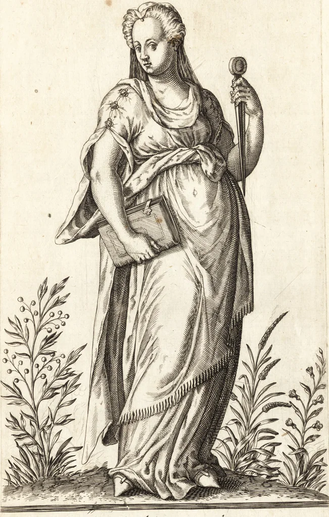An illustration from Parnassvs cum imaginibus mvsarvm deorumq[ue] praesidum Hippocrenes : omnia depicta sunt, & distichis latinis illustrata, 1601, leaf 44