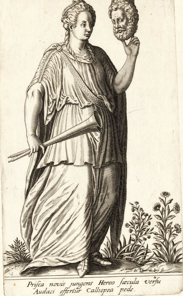 An illustration from Parnassvs cum imaginibus mvsarvm deorumq[ue] praesidum Hippocrenes : omnia depicta sunt, & distichis latinis illustrata, 1601, leaf 48