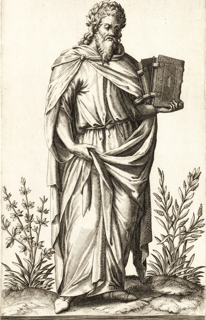 An illustration from Parnassvs cum imaginibus mvsarvm deorumq[ue] praesidum Hippocrenes : omnia depicta sunt, & distichis latinis illustrata, 1601, leaf 62
