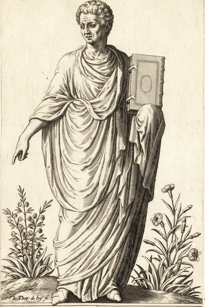 An illustration from Parnassvs cum imaginibus mvsarvm deorumq[ue] praesidum Hippocrenes : omnia depicta sunt, & distichis latinis illustrata, 1601, leaf 72