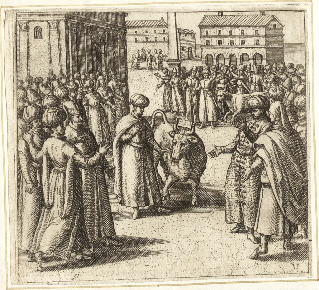 An illustration from Parnassvs cum imaginibus mvsarvm deorumq[ue] praesidum Hippocrenes : omnia depicta sunt, & distichis latinis illustrata, 1601, leaf 79