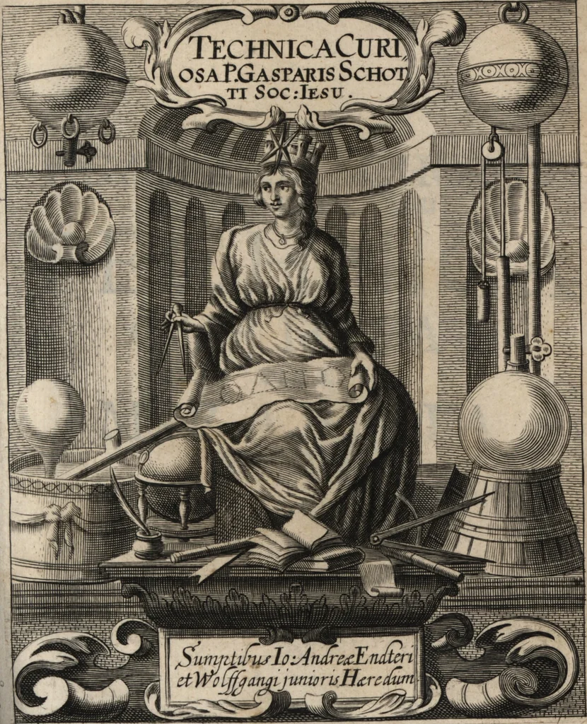 An illustration from P. Gasparis Schotti, Regiscuriani e Societate Jesu ... Technica curiosa, sive, Mirabilia artis, libris XII comprehensa .., 1664, leaf 2