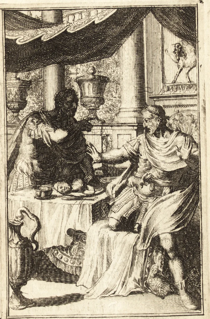 An illustration from Pictura loquens; sive Heroicarum tabularum Hadriani Schoonebeeck enarratio et explicatio, 1695, leaf 120