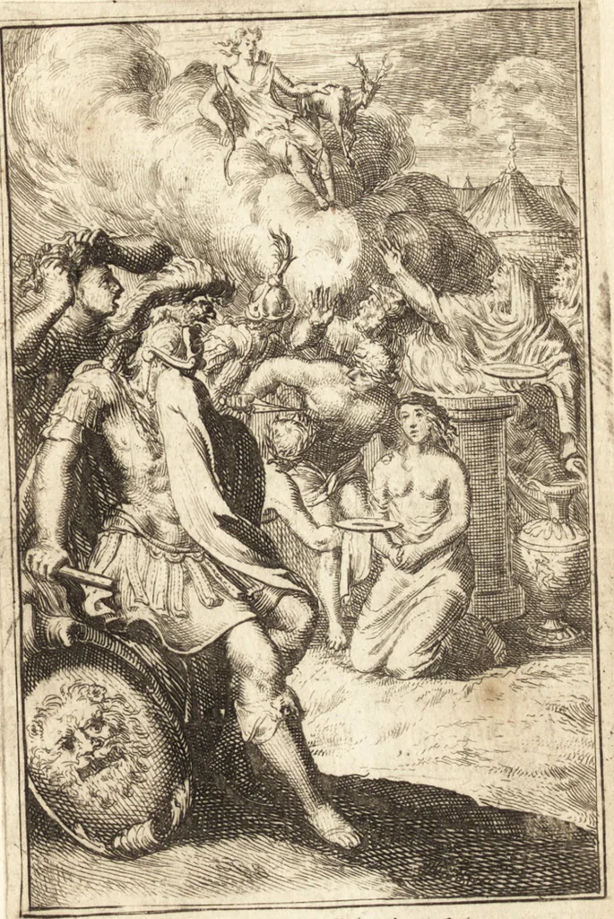 An illustration from Pictura loquens; sive Heroicarum tabularum Hadriani Schoonebeeck enarratio et explicatio, 1695, leaf 128