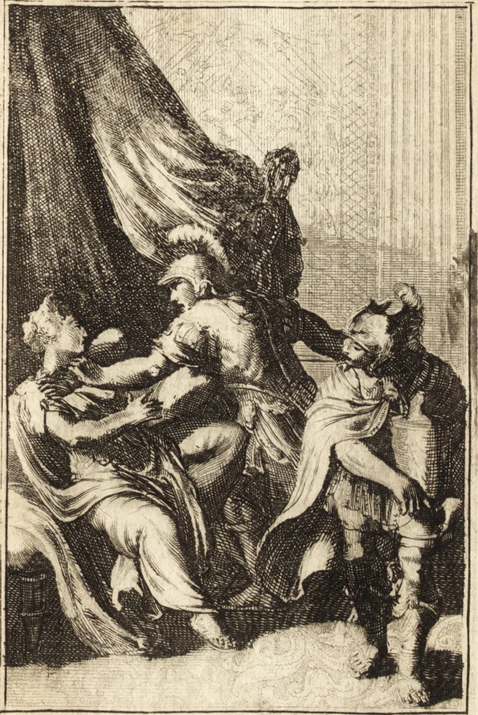 An illustration from Pictura loquens; sive Heroicarum tabularum Hadriani Schoonebeeck enarratio et explicatio, 1695, leaf 156
