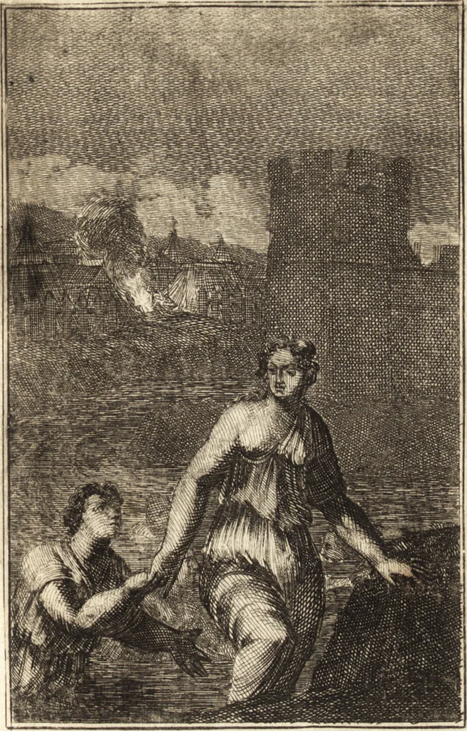 An illustration from Pictura loquens; sive Heroicarum tabularum Hadriani Schoonebeeck enarratio et explicatio, 1695, leaf 196