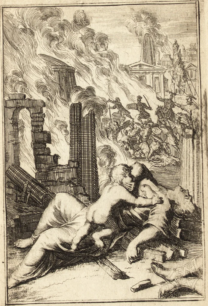 An illustration from Pictura loquens; sive Heroicarum tabularum Hadriani Schoonebeeck enarratio et explicatio, 1695, leaf 208