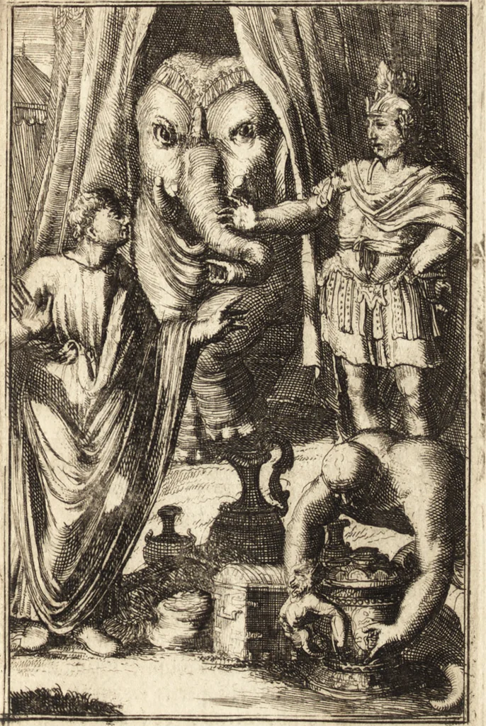 An illustration from Pictura loquens; sive Heroicarum tabularum Hadriani Schoonebeeck enarratio et explicatio, 1695, leaf 216