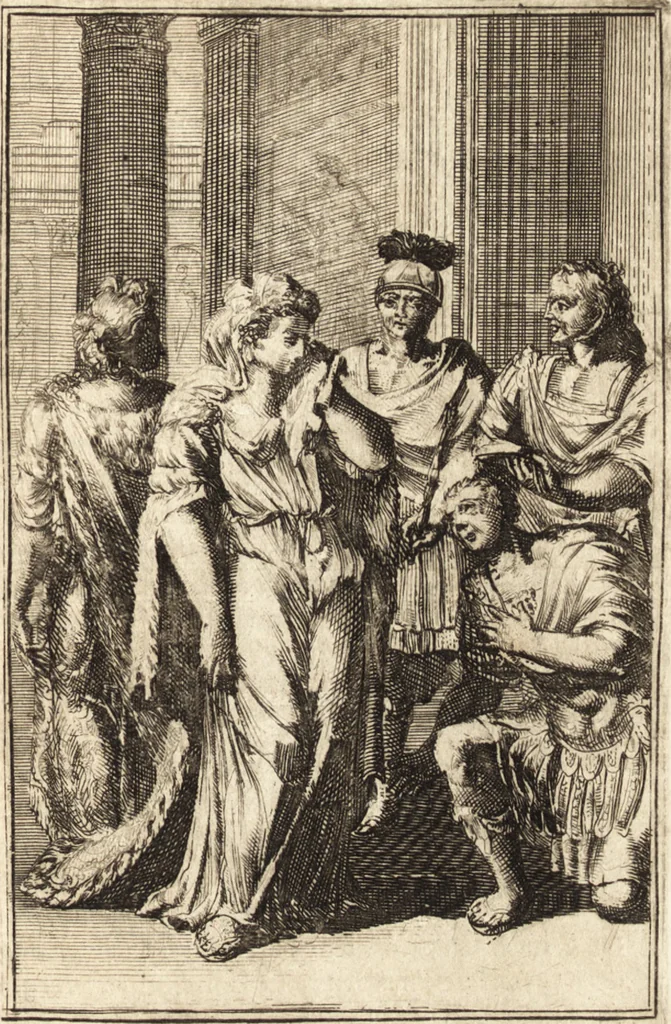 An illustration from Pictura loquens; sive Heroicarum tabularum Hadriani Schoonebeeck enarratio et explicatio, 1695, leaf 220