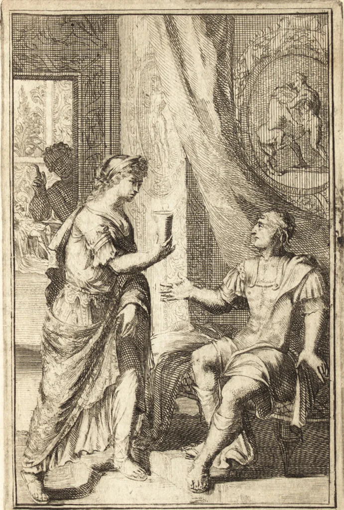 An illustration from Pictura loquens; sive Heroicarum tabularum Hadriani Schoonebeeck enarratio et explicatio, 1695, leaf 240