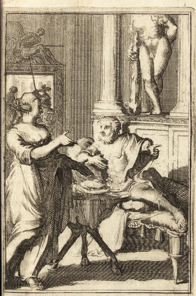 An illustration from Pictura loquens; sive Heroicarum tabularum Hadriani Schoonebeeck enarratio et explicatio, 1695, leaf 244