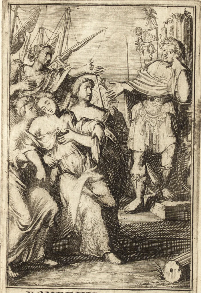 An illustration from Pictura loquens; sive Heroicarum tabularum Hadriani Schoonebeeck enarratio et explicatio, 1695, leaf 252