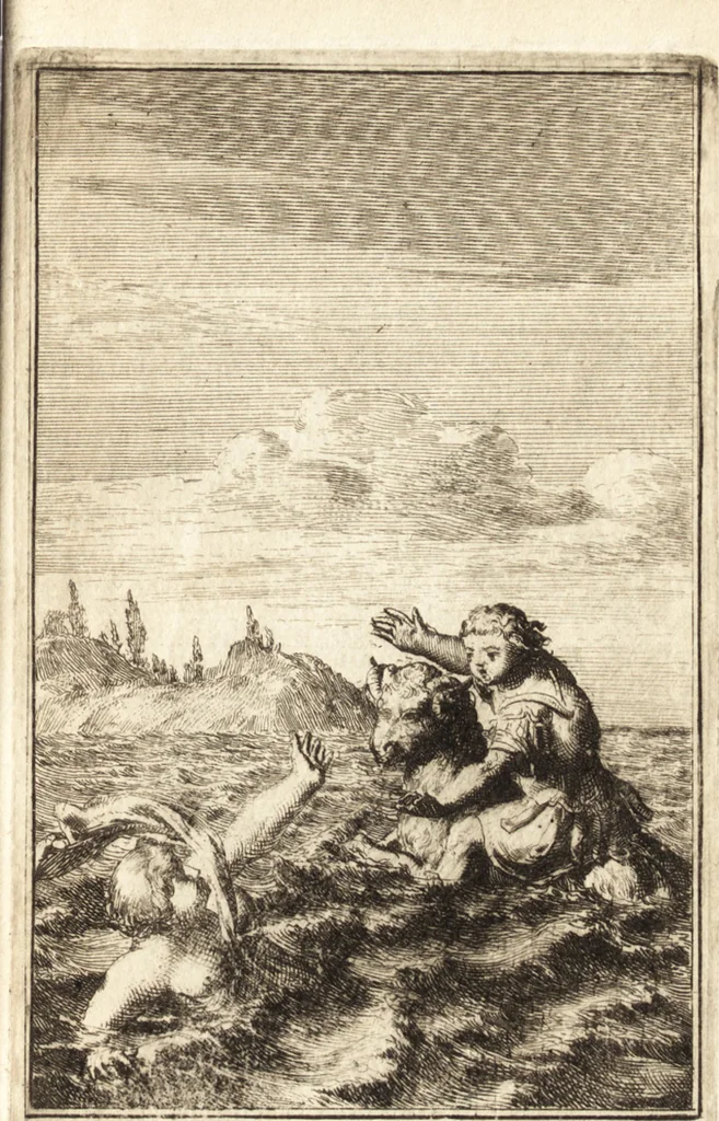 An illustration from Pictura loquens; sive Heroicarum tabularum Hadriani Schoonebeeck enarratio et explicatio, 1695, leaf 32
