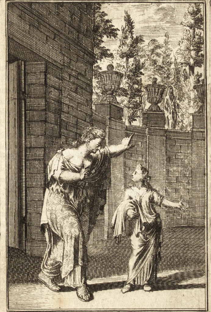 An illustration from Pictura loquens; sive Heroicarum tabularum Hadriani Schoonebeeck enarratio et explicatio, 1695, leaf 44