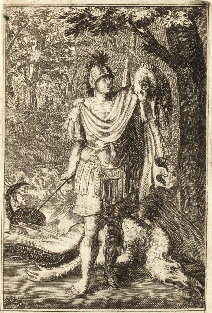 An illustration from Pictura loquens; sive Heroicarum tabularum Hadriani Schoonebeeck enarratio et explicatio, 1695, leaf 48