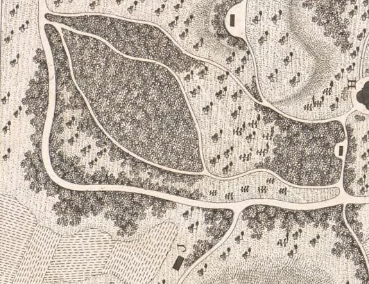 An illustration from Plans des plus beaux jardins pittoresques de France, d'Angleterre et d'Allemagne et des édifices, monumens, fabriques, etc. qui concurrent à leur embellissement, dans tous les genres d'architecture, tels que chinois, égyptien, anglais, arabe, moresque, etc. = Plans of the most beautiful picturesque gardens in France, England and Germany, and of the edifices, monuments, fabrics, etc., which contribute to their embellishment, of every kind of architecture, such as Chinese, Egyptian, English, Arabian, Moorish, etc. = Plaene der schoensten und malerischten Gaerten Frankreichs, Englands und Deutschlands ... : dédiés aux architectes et aux amateurs, 1809, leaf 192