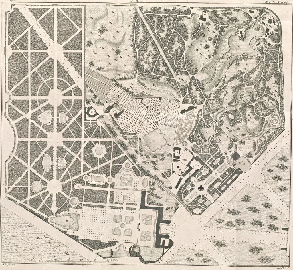 An illustration from Plans des plus beaux jardins pittoresques de France, d'Angleterre et d'Allemagne et des édifices, monumens, fabriques, etc. qui concurrent à leur embellissement, dans tous les genres d'architecture, tels que chinois, égyptien, anglais, arabe, moresque, etc. = Plans of the most beautiful picturesque gardens in France, England and Germany, and of the edifices, monuments, fabrics, etc., which contribute to their embellishment, of every kind of architecture, such as Chinese, Egyptian, English, Arabian, Moorish, etc. = Plaene der schoensten und malerischten Gaerten Frankreichs, Englands und Deutschlands ... : dédiés aux architectes et aux amateurs, 1809, leaf 200