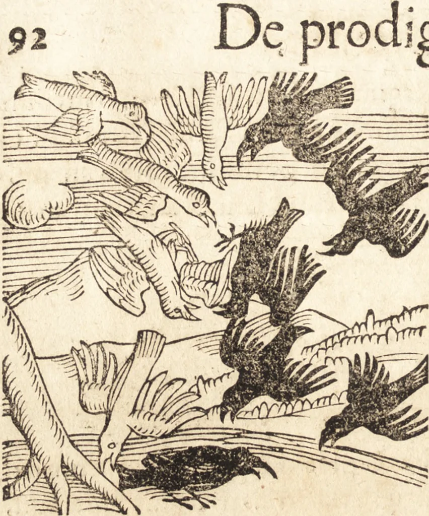 An illustration from Prodigiorvm ac ostentorvm chronicon : quae praeter naturae ordinem, motum, et operationem, et in svperioribus & his inferioribus mundi regionibus, ab exordio mundi usque ad haec nostra tempora, acciderunt ..., 1557, leaf 103