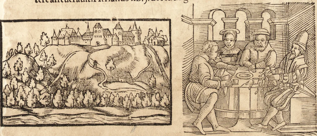 An illustration from Prodigiorvm ac ostentorvm chronicon : quae praeter naturae ordinem, motum, et operationem, et in svperioribus & his inferioribus mundi regionibus, ab exordio mundi usque ad haec nostra tempora, acciderunt ..., 1557, leaf 104