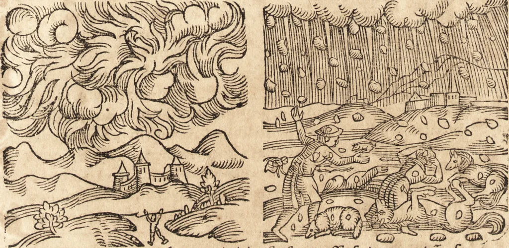 An illustration from Prodigiorvm ac ostentorvm chronicon : quae praeter naturae ordinem, motum, et operationem, et in svperioribus & his inferioribus mundi regionibus, ab exordio mundi usque ad haec nostra tempora, acciderunt ..., 1557, leaf 106