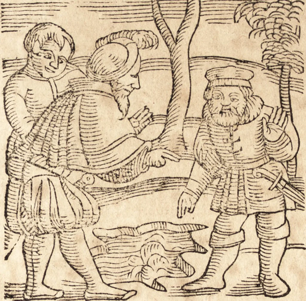 An illustration from Prodigiorvm ac ostentorvm chronicon : quae praeter naturae ordinem, motum, et operationem, et in svperioribus & his inferioribus mundi regionibus, ab exordio mundi usque ad haec nostra tempora, acciderunt ..., 1557, leaf 106