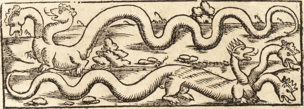 An illustration from Prodigiorvm ac ostentorvm chronicon : quae praeter naturae ordinem, motum, et operationem, et in svperioribus & his inferioribus mundi regionibus, ab exordio mundi usque ad haec nostra tempora, acciderunt ..., 1557, leaf 108
