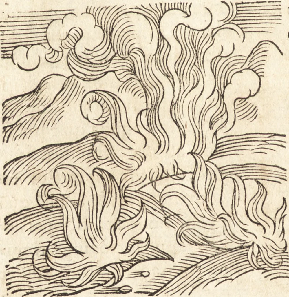 An illustration from Prodigiorvm ac ostentorvm chronicon : quae praeter naturae ordinem, motum, et operationem, et in svperioribus & his inferioribus mundi regionibus, ab exordio mundi usque ad haec nostra tempora, acciderunt ..., 1557, leaf 115