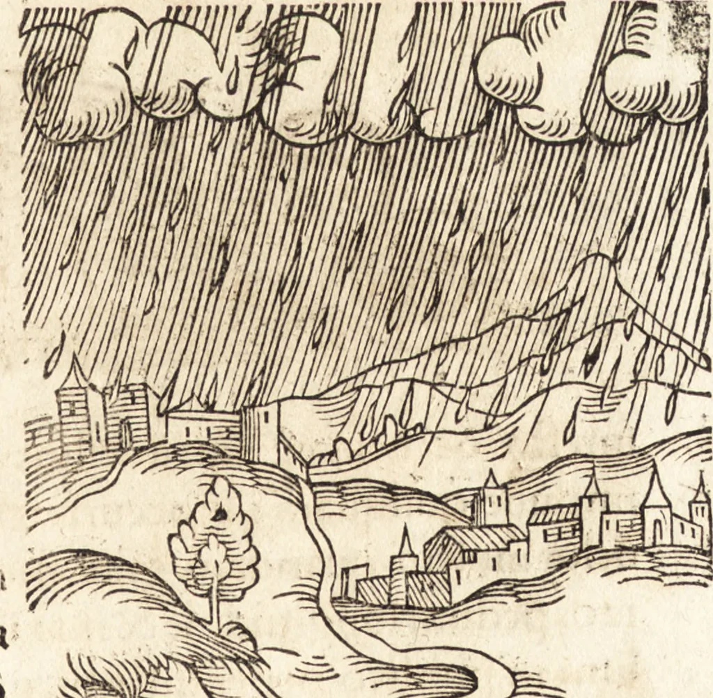 An illustration from Prodigiorvm ac ostentorvm chronicon : quae praeter naturae ordinem, motum, et operationem, et in svperioribus & his inferioribus mundi regionibus, ab exordio mundi usque ad haec nostra tempora, acciderunt ..., 1557, leaf 116