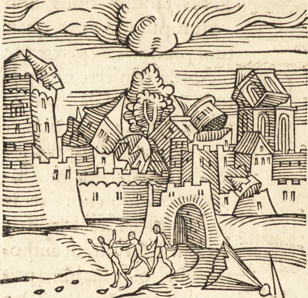An illustration from Prodigiorvm ac ostentorvm chronicon : quae praeter naturae ordinem, motum, et operationem, et in svperioribus & his inferioribus mundi regionibus, ab exordio mundi usque ad haec nostra tempora, acciderunt ..., 1557, leaf 119